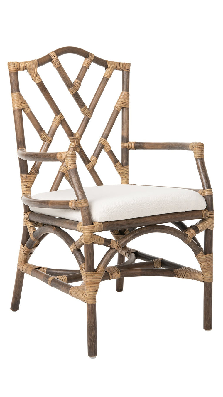 Rattan Chippendale Upholstered Dining Armchair, Antique Brown, Set of 2 Chairs - product view 1
