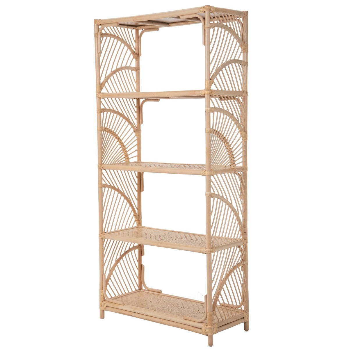 Sunrise Natural Rattan Bookshelf with 4 Shelves - Freestanding Display Shelving Unit - Storage Bookshelf - product view 1