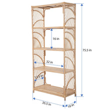 Sunrise Natural Rattan Bookshelf with 4 Shelves - Freestanding Display Shelving Unit - Storage Bookshelf - product view 4