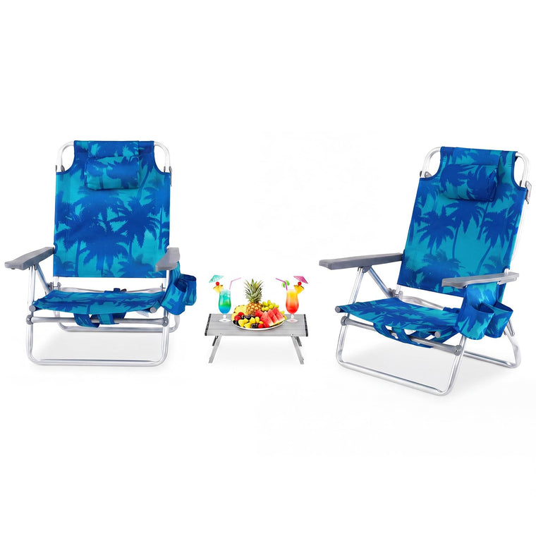 Folding Backpack Beach Chairs for Adults with 5 Positions Head Pillow & Cooler Bag - product view 1