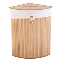 Corner Laundry Hamper with Lid, Bamboo Laundry Basket with Removable Liner and Handle