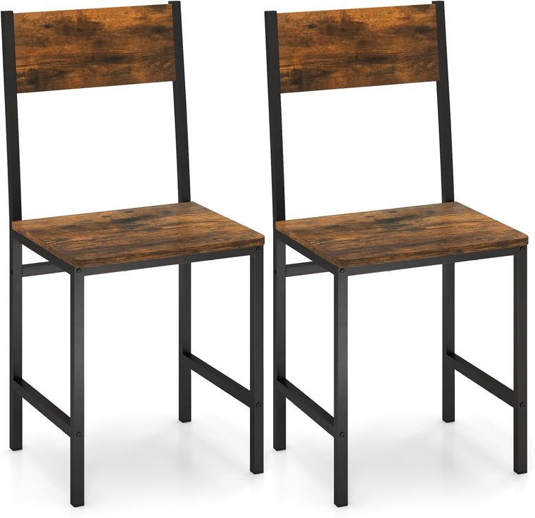 Dining Chairs Set, Industrial Kitchen Chairs with Metal Legs, Slanted Back - product view 1