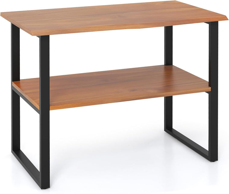 Bathroom Storage Shelf with Waterproof Finish, 2-Tier Teak Wood Bookshelf - product view 1