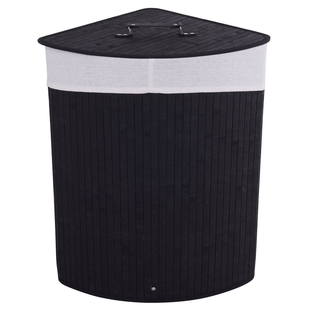 Corner Laundry Hamper with Lid, Bamboo Laundry Basket with Removable Liner and Handle - product view 1