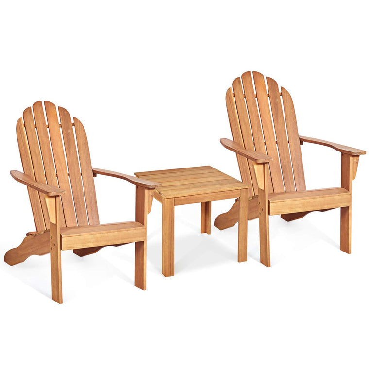 Adirondack Chairs and Table Set 3PCS Wooden W/Two Lounger Chairs and One Side Table for Yard, Patio, Garden - product view 1