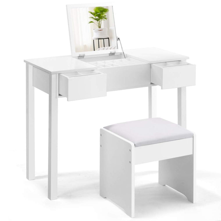 Makeup Dressing Table Writing Desk with 2 Drawers & 3 Removable Organizers - product view 1