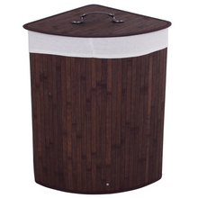 Corner Laundry Hamper with Lid, Bamboo Laundry Basket with Removable Liner and Handle