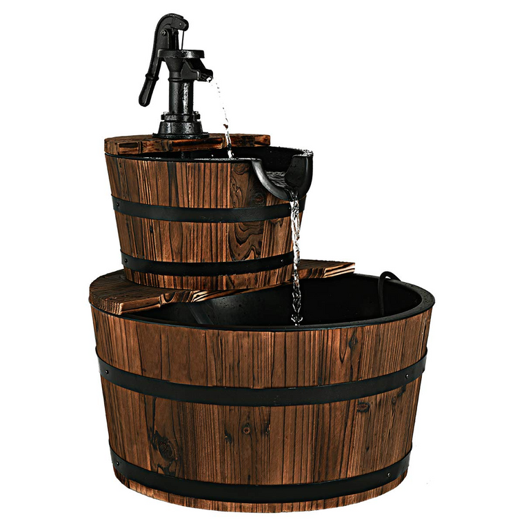 2-Tier Barrel Waterfall Fountain with Hand Pump - product view 1