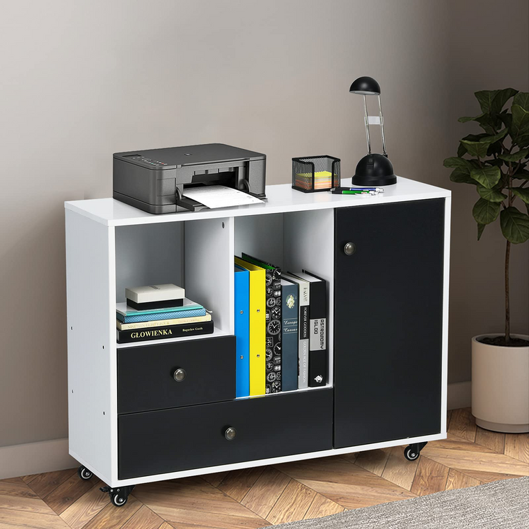 Lateral File Cabinet 2 Drawer Printer Stand, Rolling Storage Office Cabinet with Lockable Wheels - product view 1