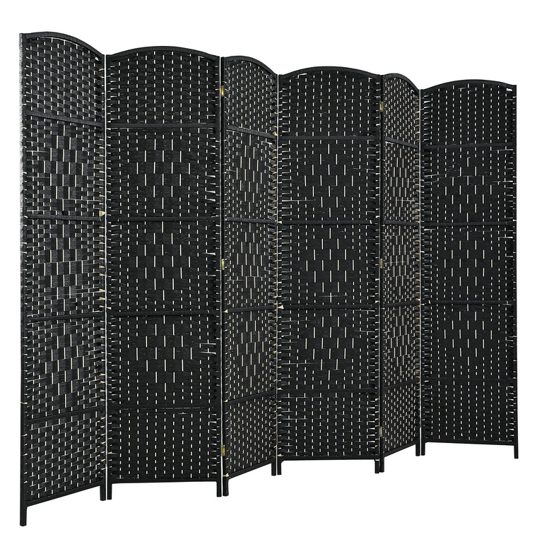 6 Panel 6 Ft Tall Room Divider, Freestanding Wood Partition Room Dividers (Black/Brown) - product view 1