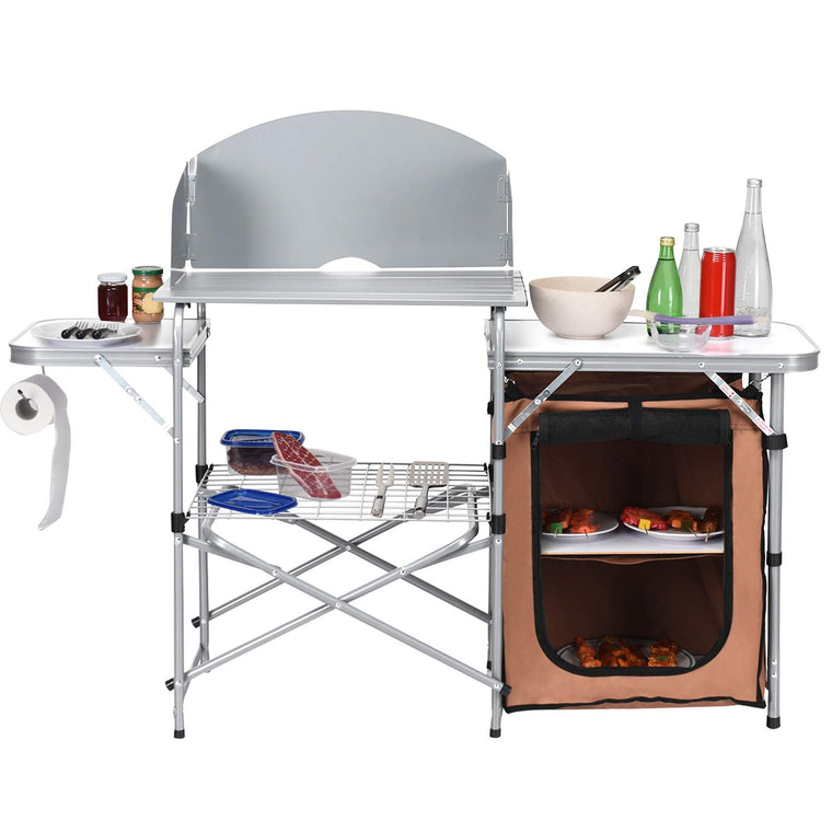 Folding Grill Table with Storage, Aluminum Outdoor Camping Kitchen Table with 26'' Tabletop - product view 1