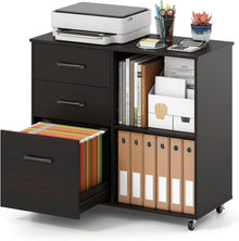 3-Drawer Mobile File Cabinet with Open Storage Shelves