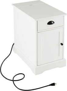 End Table with Charging Station Set of 2, Flip Top Side Table with USB Ports and Outlets, White