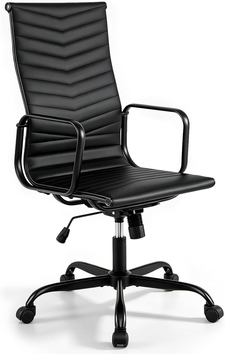 Home Office Chair Ribbed, High-Back PU Leather Desk Chair - product view 1
