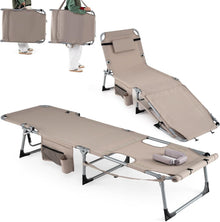 Tanning Chair with Face Arm Holes w/4-Level Backrest & Head Pillow for Pool Beach