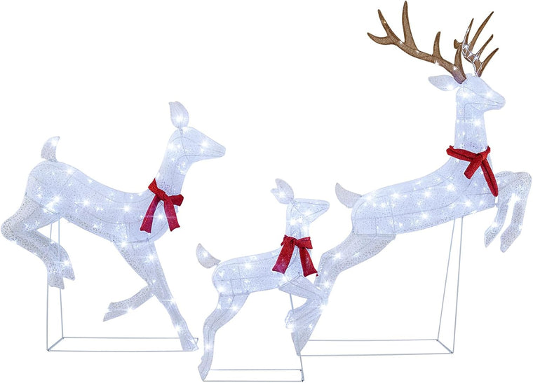 3-Piece Large Lighted Christmas Reindeer Family, Light up Xmas Decorations w/255 LED Lights & Scarves - product view 1