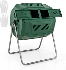 43 Gallon Composting Tumbler, Dual Chamber High Volume Compost with 2 Sliding Doors