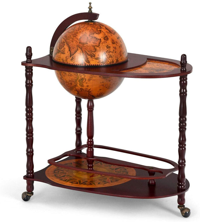 34" Wood Globe Wine Bar Stand 16th Century Italian Rack Bigger Shelf for More Liquor Bottle - product view 1