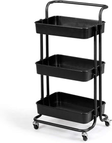 3-Tier Utility Cart, ABS Mesh Baskets, Storage Trolley with Brakes for Home and Office 16.5"x14"x34"