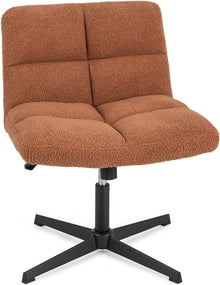 Cross Legged Office Chair, Faux Fur Armless Desk Chair with Wide Seat