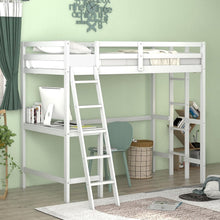 Twin Size Loft Bed with Desk, Solid Wood Loft Bed with 2 Ladders & Full Length Guardrail