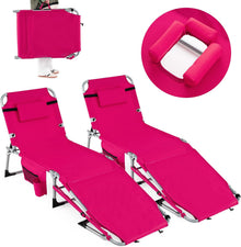Tanning Chair with Face Arm Holes w/4-Level Backrest & Head Pillow for Pool Beach