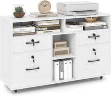 4-Drawer Lateral File Cabinet with Lock & 5 Rolling Wheels (2 Lockable)