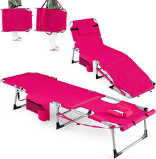 Tanning Chair with Face Arm Holes w/4-Level Backrest & Head Pillow for Pool Beach