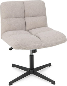 Cross Legged Office Chair, Faux Fur Armless Desk Chair with Wide Seat