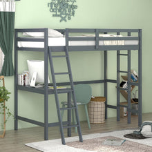 Twin Size Loft Bed with Desk, Solid Wood Loft Bed with 2 Ladders & Full Length Guardrail