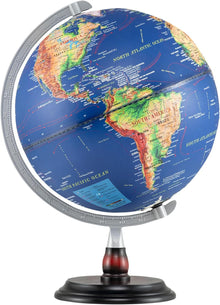 12 Inch Antique Light up Rotating Globe Night Lamp with Wooden Stand