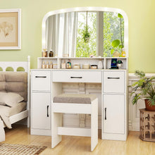 Vanity Desk Makeup Table with Stool 3-Color Lights and Charging Station