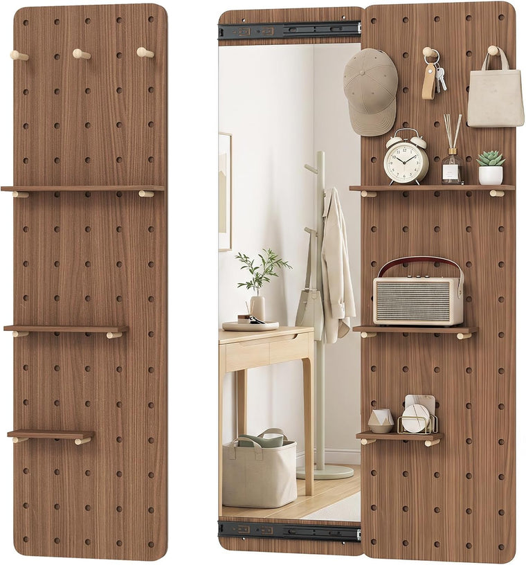 CHARMAID 55" Full Length Wall Mirror with Sliding Pegboard | Wall Mounted Entryway Mirror - product view 1