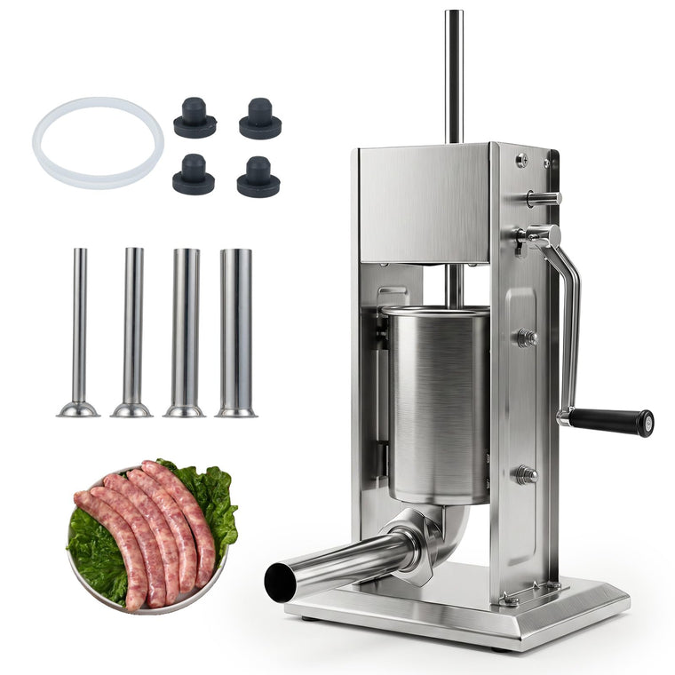 Manual Sausage Stuffer | Stainless Steel Meat Filling Machine w/2 Speeds & 4 Stuffing Tubes - product view 1