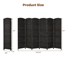 6 Panel 6 Ft Tall Room Divider, Freestanding Wood Partition Room Dividers (Black/Brown) - product view 7