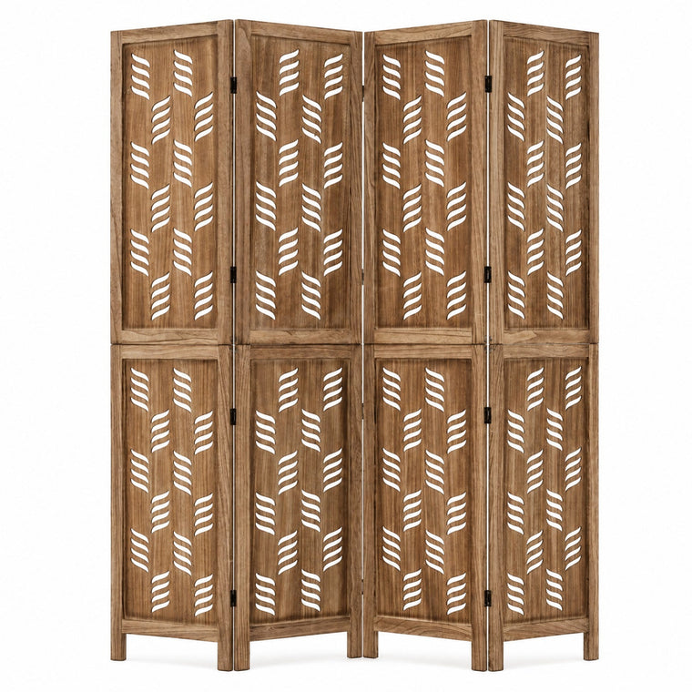 Folding Room Divider, Wood Privacy Screen with Wave Cutout | Freestanding Partition Wall Panel for Bedroom & - product view 1