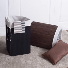 Corner Laundry Hamper with Lid, Bamboo Laundry Basket with Removable Liner and Handle - product view 8
