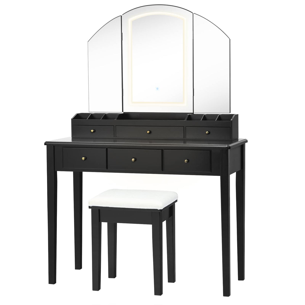 CHARMAID Large Vanity Set with Tri-Folding Lighted Mirror, 3 Color Lighting Modes, 6 Drawers, 12 Storage - product view 1