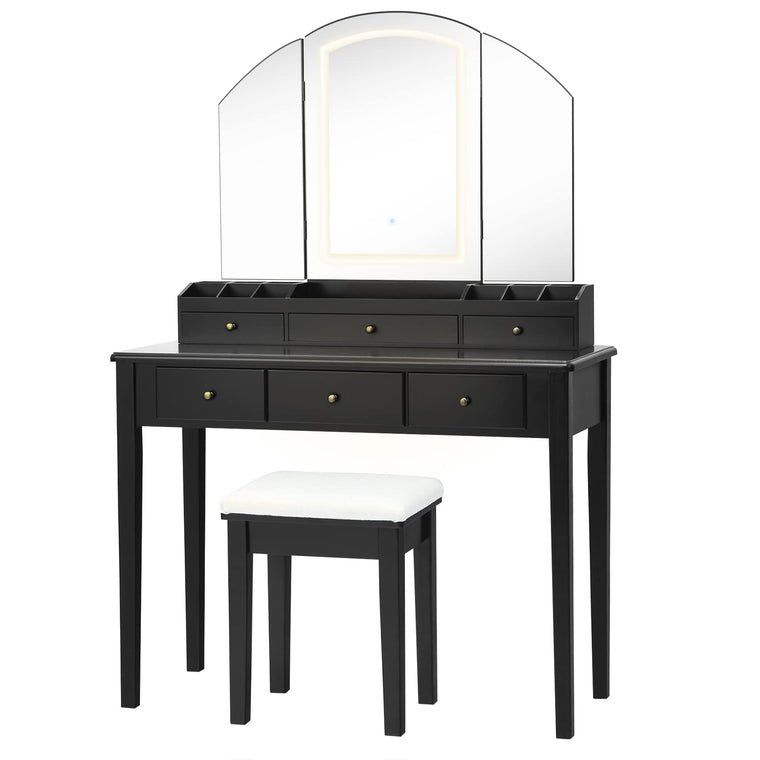 CHARMAID Large Vanity Set with Tri-Folding Lighted Mirror, 3 Color Lighting Modes, 6 Drawers, 12 Storage - product view 1