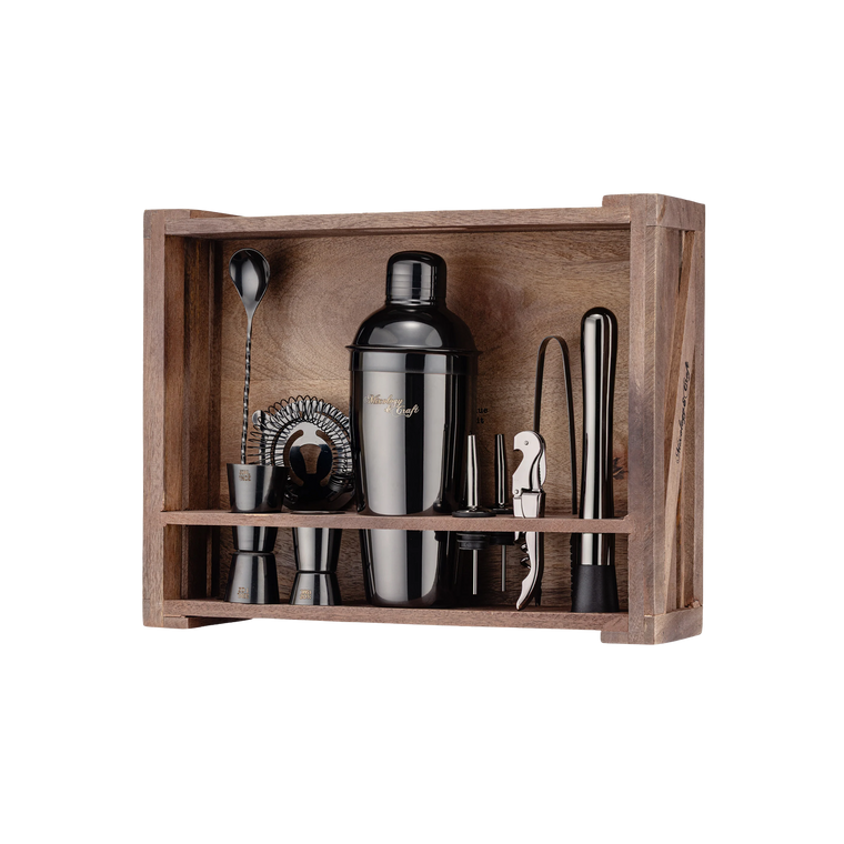 Bartender Kit with Rustic Wood Stand | 11-Piece - product view 1
