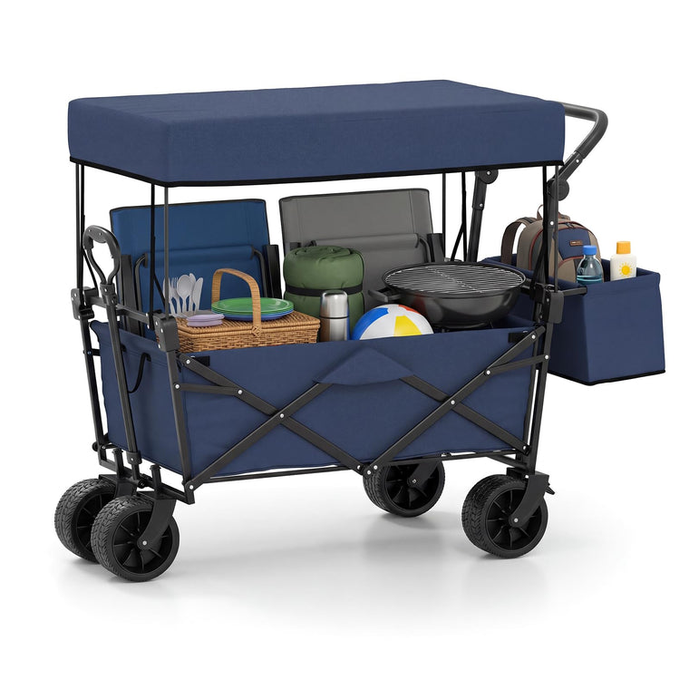 Collapsible Wagon w/Canopy Adjustable Handles & Detachable Storage Bag - product view 1