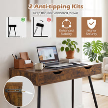 Mid-Century Desk with 2 Drawers, 43.5" Writing Study Desk with Solid Rubber Wood Legs - product view 4