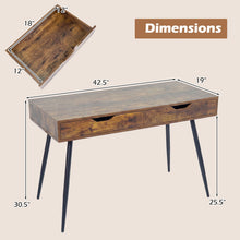 Mid-Century Desk with 2 Drawers, 43.5" Writing Study Desk with Solid Rubber Wood Legs - product view 5