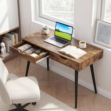 Mid-Century Desk with 2 Drawers, 43.5" Writing Study Desk with Solid Rubber Wood Legs - product view 7