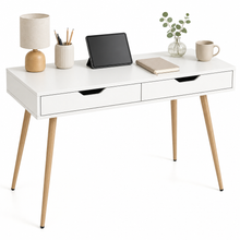Mid-Century Desk with 2 Drawers, 43.5" Writing Study Desk with Solid Rubber Wood Legs - product view 2