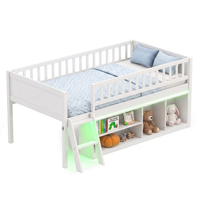 Low Loft Bed Twin Size with LED Lights - product view 1