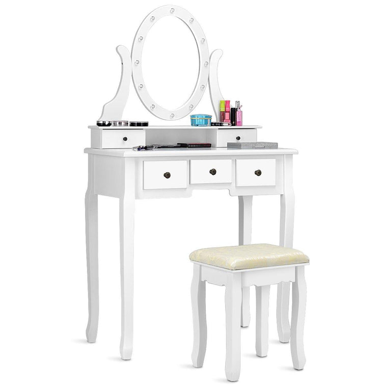 LED Vanity Set Dressing Table with Mirror White Makeup Vanities with Padded Stool - product view 1