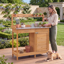 Garden Potting Bench Table with Stainless Steel Tabletop for Yard Porch Lawn - product view 2