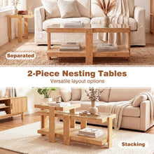 Nesting Coffee Table Set of 2 with Tempered Glass Top & Solid Rubber Wood Frame - product view 3