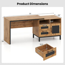 71" Farmhouse Executive Desk with Open Compartments Storage Drawers & Single-Door Cabinet - product view 3